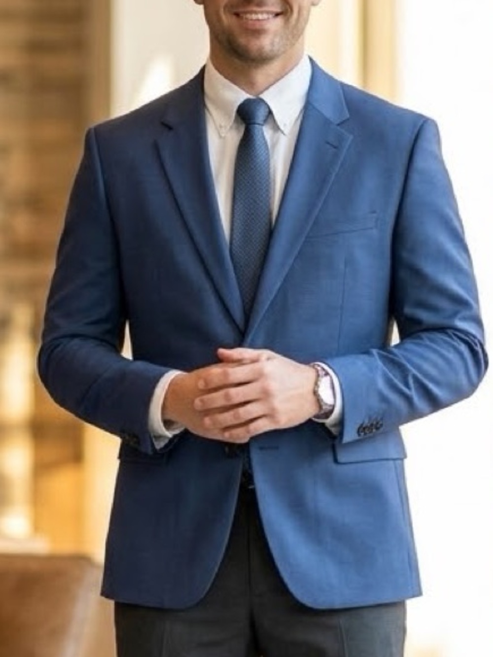 HUGO Hugo Boss Mens Blue 2-Button Suit Jacket Blazer Size 46R